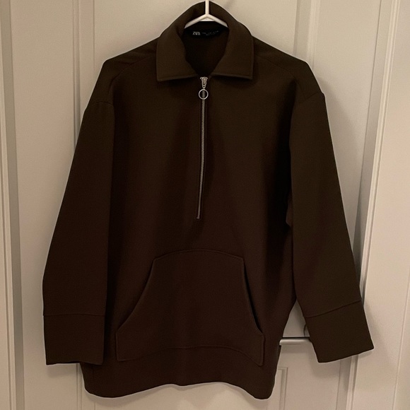 Size M-L Green Zara Half Zip Sweatshirt with front pocket - Picture 5 of 5